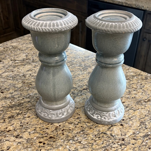 Home Accents Pair of Gray Pedestal Stands with Lime Green Decorative Spheres - Picture 2 of 4